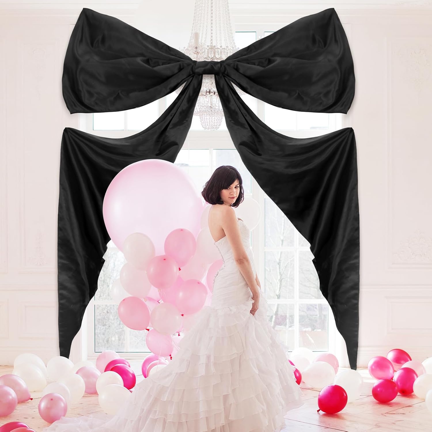 Wavwavw Giant Wall Bow Decorations - 39 x 72 Inch Black Ribbon for Birthday, Baby Shower & Wedding Decor