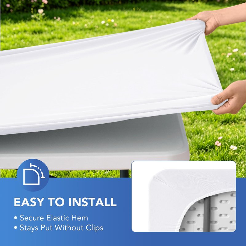 Enjoyidea Fitted Tablecloth for 6 Foot Rectangle Tables-4 Pack White Elastic Outdoor Picnic Table Cover-Spandex Stretch Folding Table Cloths 6 ft for Camping Dining Room Patio Kitchen Banquet Party