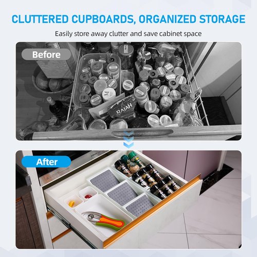ideamake Kitchen Drawer Organizer,2 Pack,Pantry Organizers and Storage,Spice Rack Organizer for Cabinet, Making up Organizer, Bottle Rack,Bottles Holder,Spice Bottle Organizer