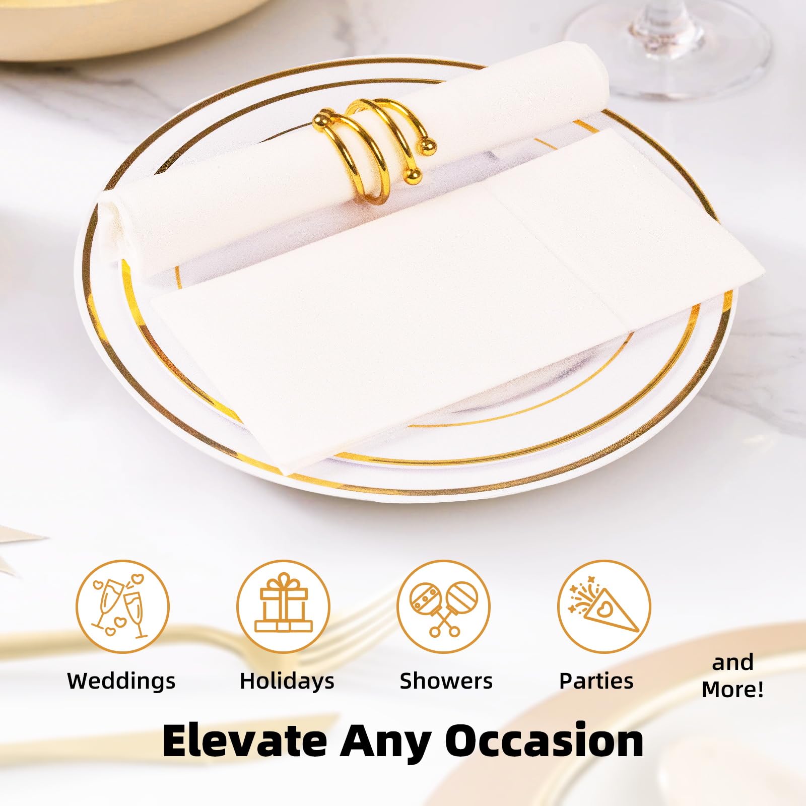 KAMMAK White Dinner Napkins Disposable Cloth Like Paper Napkins Folded with Pocket 100 Pack Guest Hand Towels for Party Decoration, Wedding Reception, Bathroom, Kitchen (16.5 x 16.5 inch)