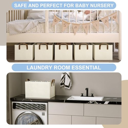 Closet Storage Bins by [Brand Name] - Collapsible Fabric Organizers for Shelves | Beige, 3 Pack