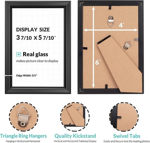 LaVie Home 4x6 Picture Frames - Classic Black Photo Frames with High Definition Glass | Set of 12 for Wall & Table Display