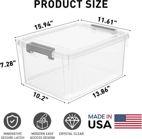 Citylife 17 QT Plastic Storage Bins - Stackable Latching Containers for Organizing Garage, Crafts & Toys