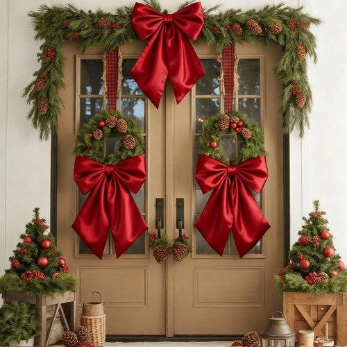 Big Red Bows | Christmas Tree Topper - 23x11 Inch Ruby Red Satin Bow for Holiday Decor