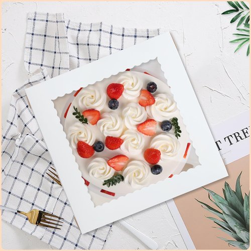Mcfleet 12x12x6 Inch Cake Boxes 10pcs Bakery Boxes for Tier Cakes with Window 12 Inch White Large Tall Cardboard Bakery Take Out Carrier Containers with Lids for Wedding, Birthday, Party