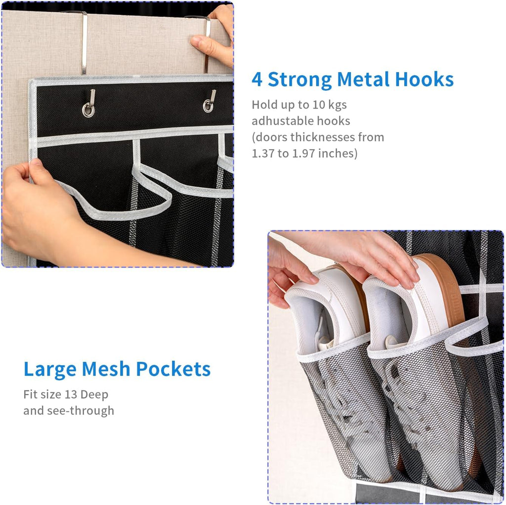 SAVERHO Over The Door Shoe Organizer - 35 Pocket Hanging Storage Bag with 4 Metal Hooks | Black