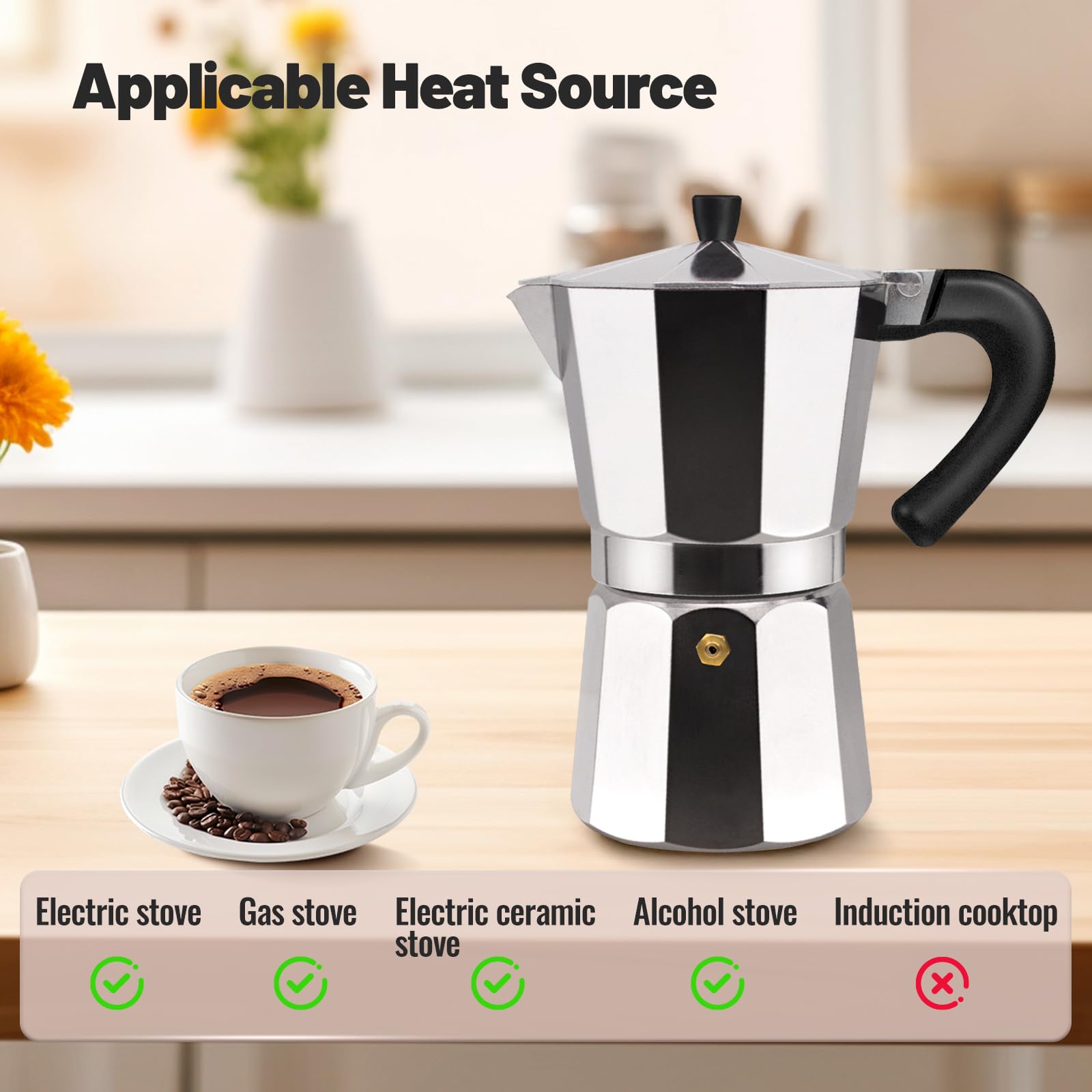 Vaolvpant 2 Cup Aluminum Moka Pot Classic Stovetop Espresso Coffee Maker 100ml 3.4oz Coffeemaker Percolator Mocha Pot Greca Coffee Maker Cafe Makers for Italian and Cuban Café Brewing Silver