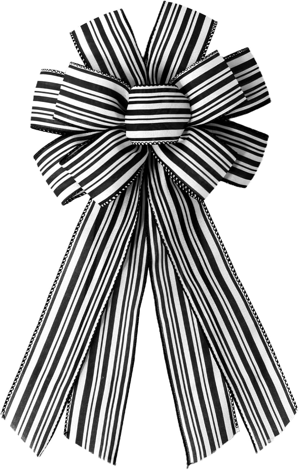 Regine Switzerland Christmas Wreath Bows - White & Black Striped Burlap Ribbon Bowknot for Holiday Decor