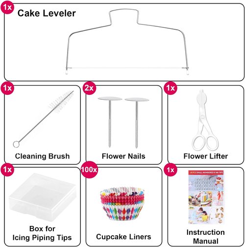 222 PCS Cake Decorating Kit | Complete Set with Turntable, Leveler, Piping Bags & Tips