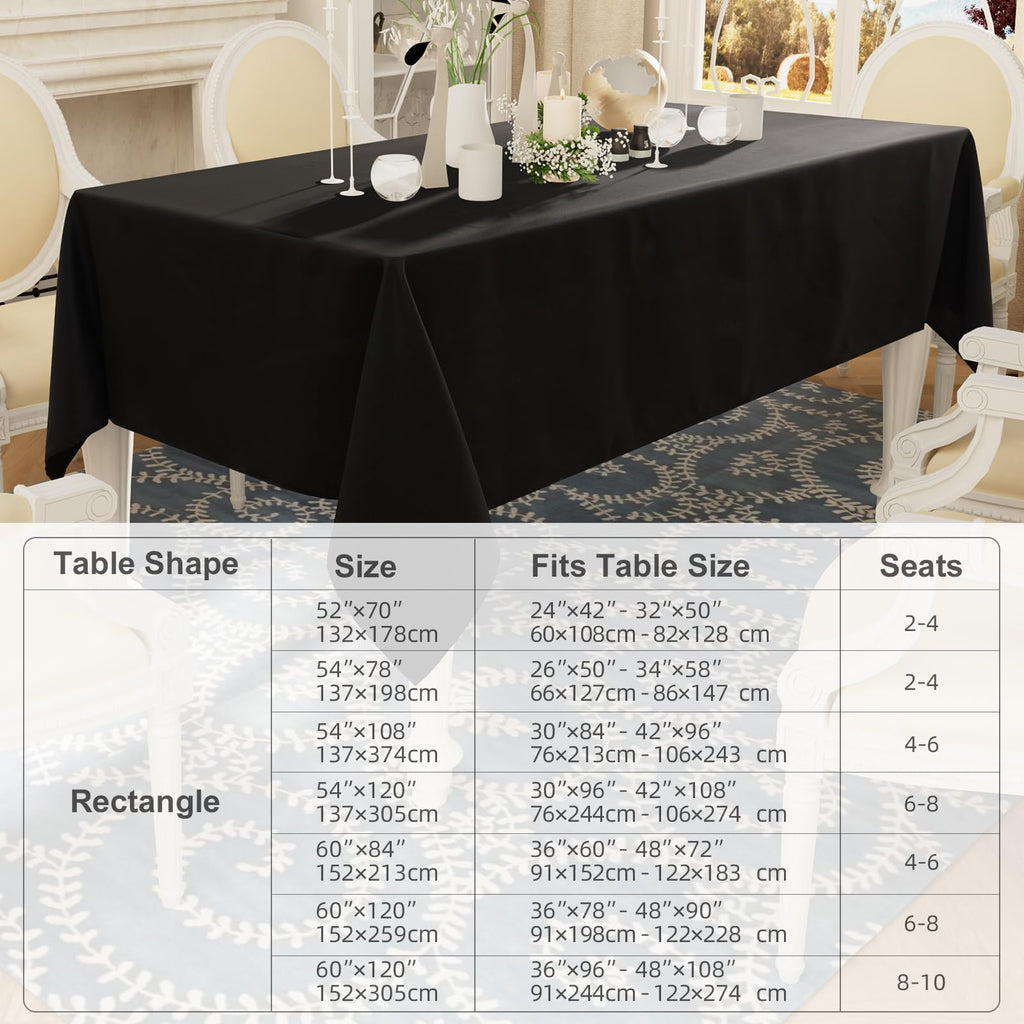 Smiry Rectangle Table Cloth, Waterproof Anti-Scratch Polyester Tablecloth, Decorative Washable Fabric Table Cover for Dining, Buffet, Parties and Outdoor, 52x70, Black