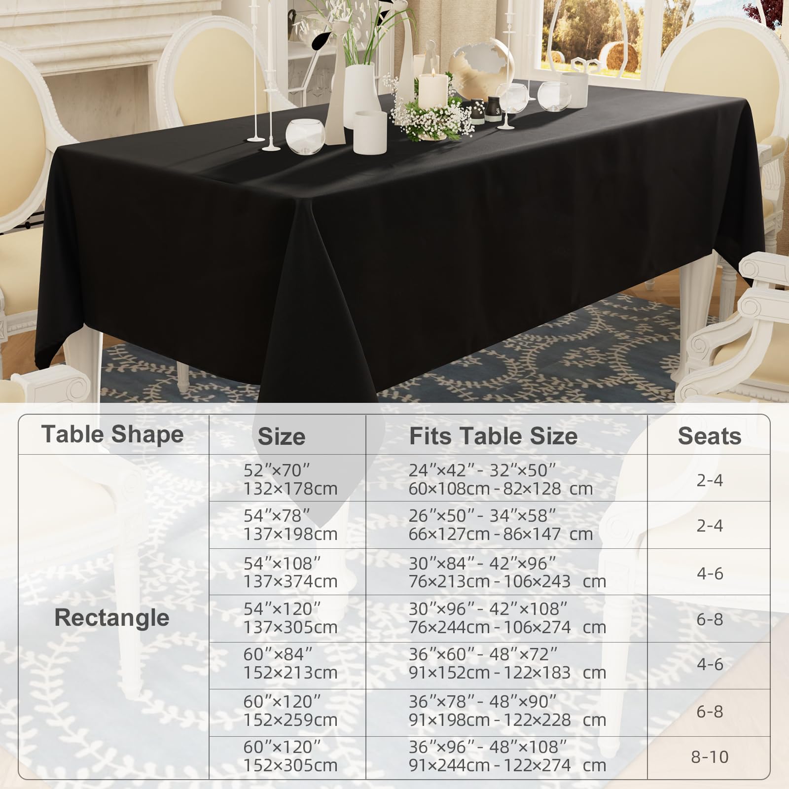 Smiry Rectangle Table Cloth, Waterproof Anti-Scratch Polyester Tablecloth, Decorative Washable Fabric Table Cover for Dining, Buffet, Parties and Outdoor, 52x70, Black