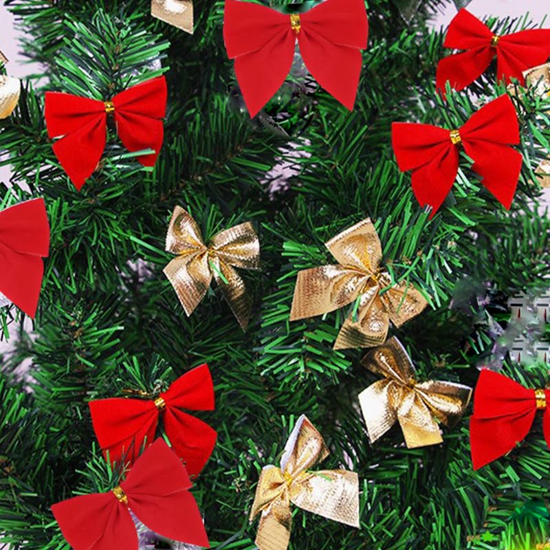 Gold Red Christmas Tree Bows 24-Pack Mini Ornaments – Red & Gold Fabric Decorations