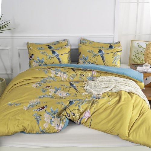 TISPLR King Comforter Set Flowers 3 Pieces Soft 3D Bedding Comforter Set Tree Branches Flowers Birds Print Botanical Comforter Set for All Seasons 1 Comforter and 2 Pillowcases (Birds, King)