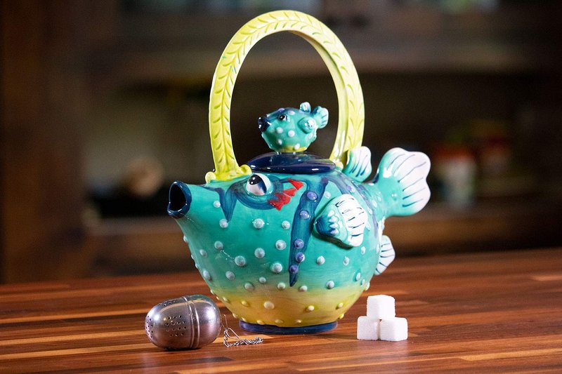 Blue Sky Ceramic Puffer Fish Teapot, 9.5 x 5.5 x 9.5"