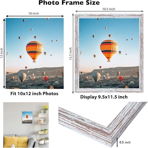 JCJMY 10x12 Rustic White Picture Frame - Versatile Wall Hanging for Horizontal or Vertical Display