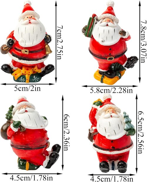 Crafjie Mini Christmas Santa Claus Figurines - 4PCS Resin Ornaments for Festive Decor