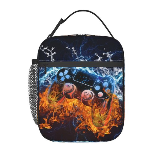 Anyako Video Game Lunch Box Fire and Water Game Lunch Bag Insulated Portable Reusable Lunch Tote Kit Waterproof Cooler Bag for Men Women Picnic Office Collega Travel Working