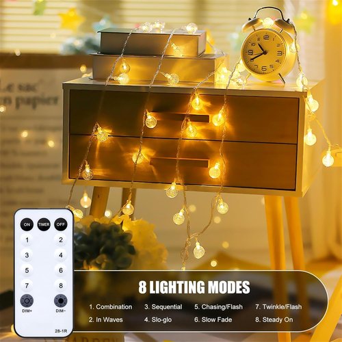 Minetom Globe String Lights - 33 ft 100 LED Crystal Fairy Lights with Remote & 8 Modes | Warm White Decor for Patio, Garden, Party