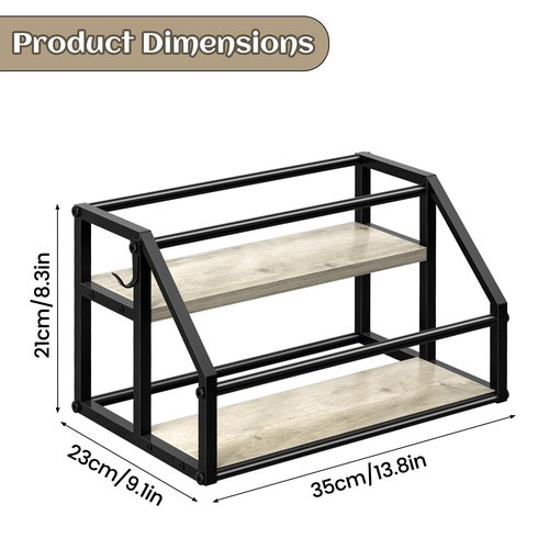 Homedawn Coffee Syrup Rack Organizer, Syrup Bottle Holder Stand for Coffee Bar, 2-Tier 8 Bottles Storage Shelves for Syrup, Wine, Dressing for Kitchen Countertop, Greige