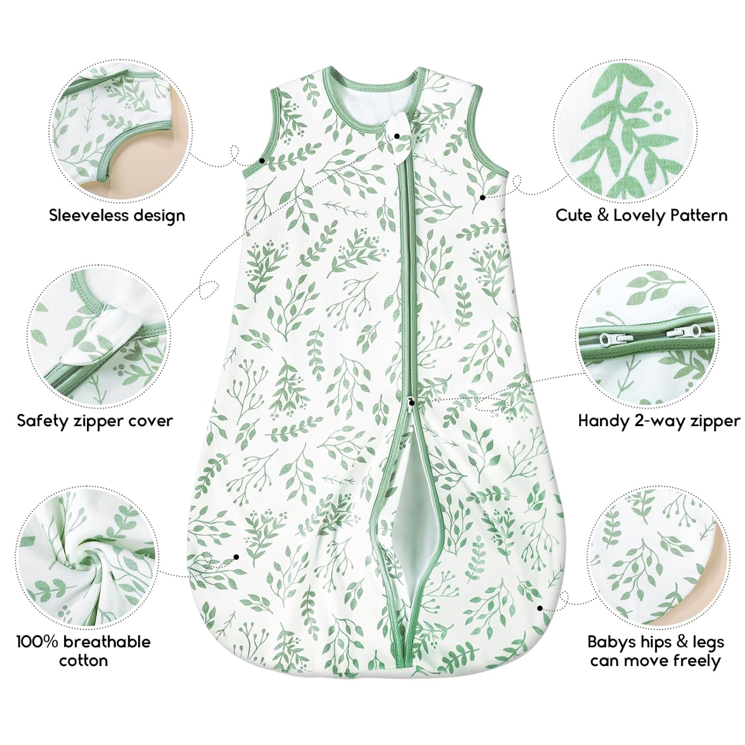 Yoofoss Baby Sleep Sack - 100% Organic Cotton Wearable Blanket | 6-12 Months, 2-Pack, TOG 1.0
