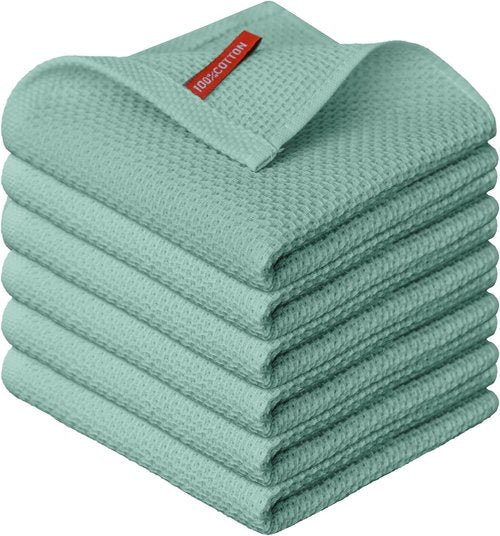 Artoid Mode Kitchen Dish Cloths - 100% Cotton Ultra Soft & Absorbent | Light Green, 12x12 Inch, Set of 6