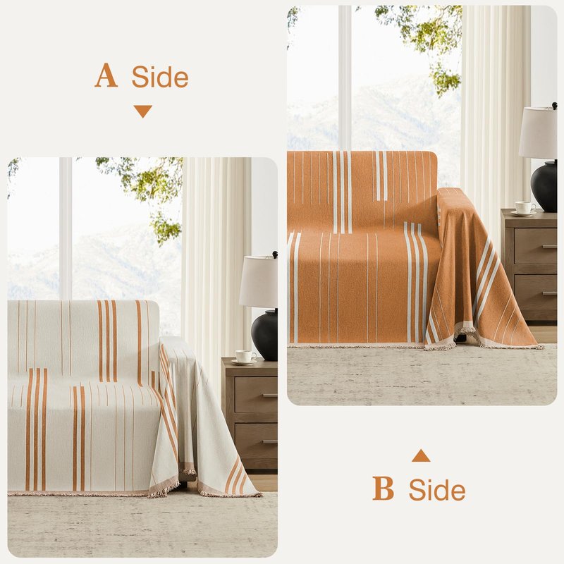 Maymiss Boho Couch Cover Washable Sectional Couch Covers for Dogs Reversible Sofa Slipcover for 2 or 3 Cushion Couch Pet Friendly Furniture Protector (1# Orange, 91" x 134")