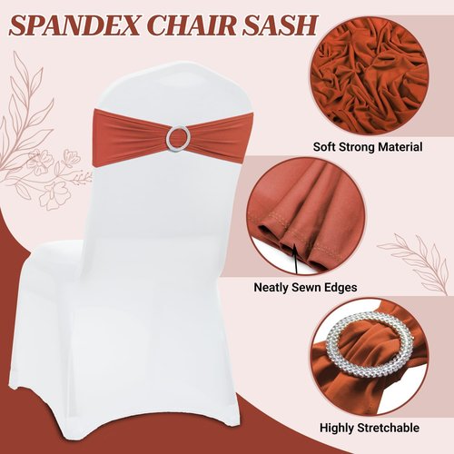 MDS Spandex Chair Sashes - Universal Elastic Stretch Bows with Buckle Slider for Wedding Decor | Terracotta, Pack of 125