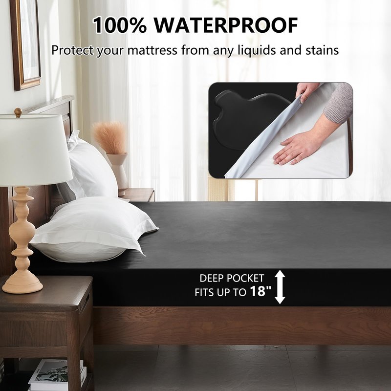 Inooro Queen Size Waterproof Mattress Protector - Breathable Bed Cover with 18" Deep Pocket, Noiseless Fitted Sheet, Machine Washable Gray Bedding for Home Bedroom Hotel (60x80 Inches)