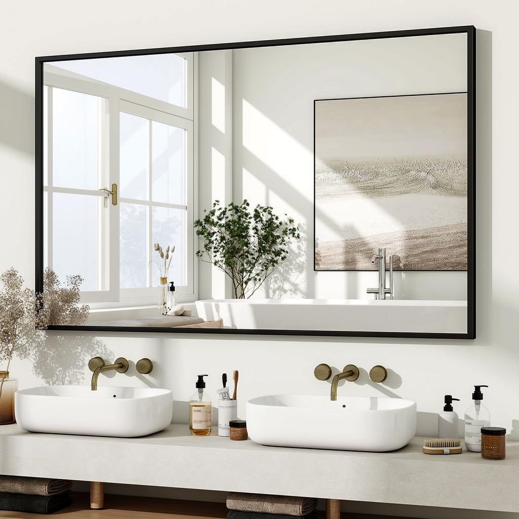 HARRITPURE 48"x30" Bathroom Mirror for Wall, Large Black Framed Rectangle Mirror Aluminum Alloy Frame Wall-Mounted Horizontally/Vertically for Entryway/Bedroom/Vanity
