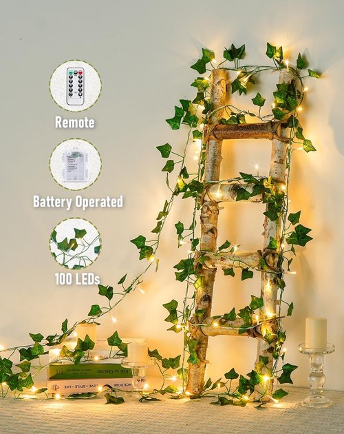 JMEXSUSS 100 LED Ivy Vines with Fairy Lights - 33 FT Waterproof String Lights with Remote | Warm White