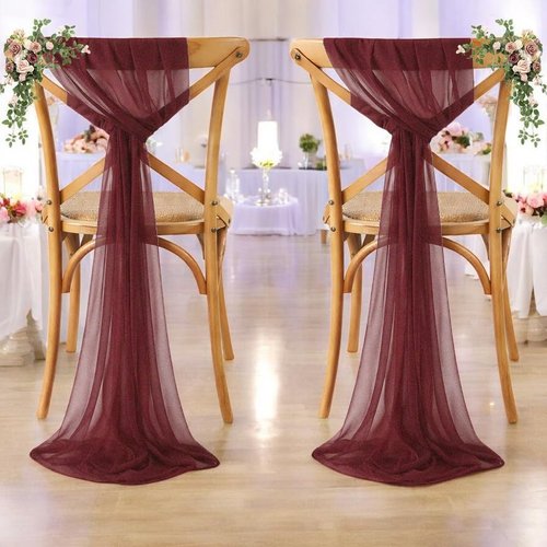 MDS Pack of 50 Chiffon Chair Sashes Bows for Wedding Events Supplies, Decorations for Birthday Parties, Graduations, Engagements, Chair Sashes fits Banquet Chair Cover Tie Back Band - Burgundy