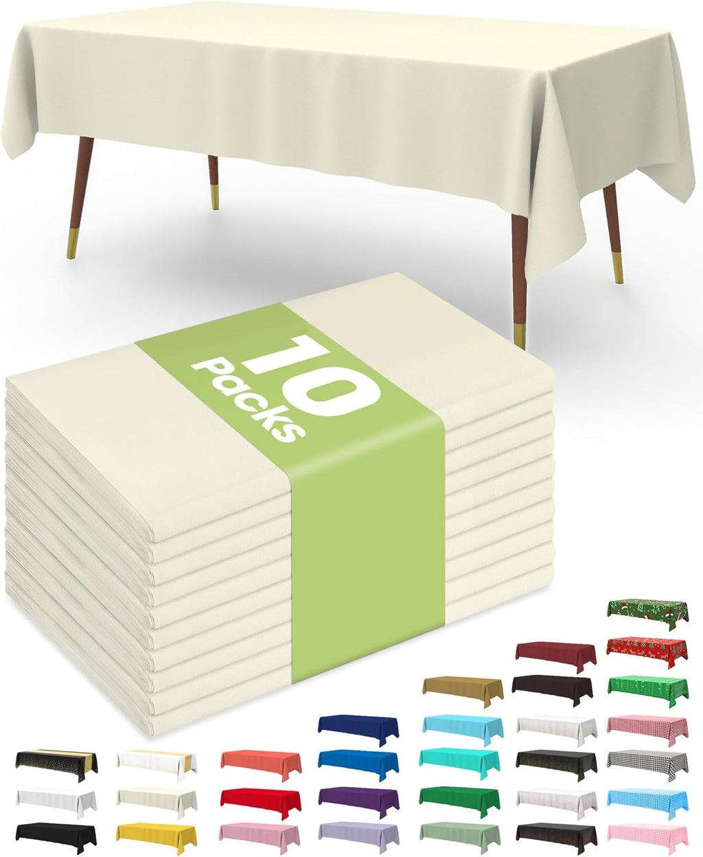 Pureegg Disposable Plastic Tablecloths - 10 Pack, 54 x 108 Inch, Sturdy & Leakproof, Beige for Parties & Weddings