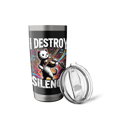Funny I destroy silence Orchestra Violin Cat Playing Viola Stainless Steel Insulated Tumbler