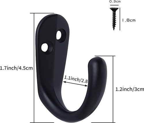IBosins Coat Hooks - 15PCS Wall Mounted Single Prong Robe Hooks with 30 Screws - Black for Towels, Bags, Hats