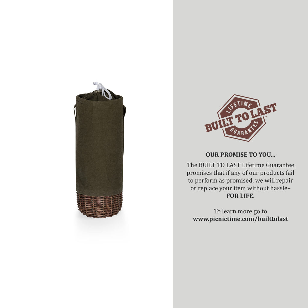 PICNIC TIME NCAA Malbec Insulated Canvas and Willow Wine Bottle Basket, Wine Tote, Wine Gift Bag, (Khaki Green with Beige Accents)