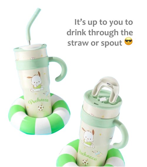 Many Rainbows Pochacco with Soccer Stainless Steel Insulated Tumbler with Lid Straw Handle 1200ml - XL Size
