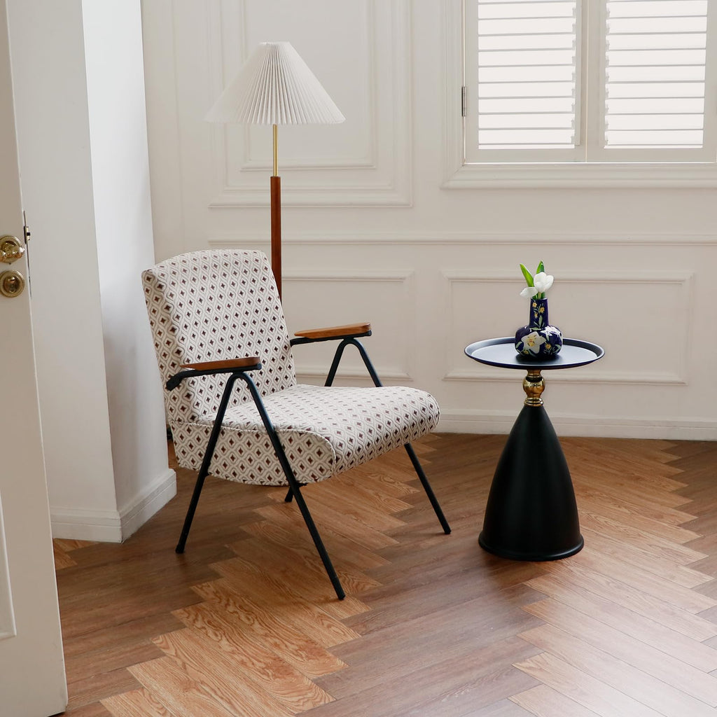 seonyou Round Side Table Modern Small End Table, Black Pedestal Circle Accent Tables Metal, Drink Martini Tables for Small Spaces and Living Room Couch Office