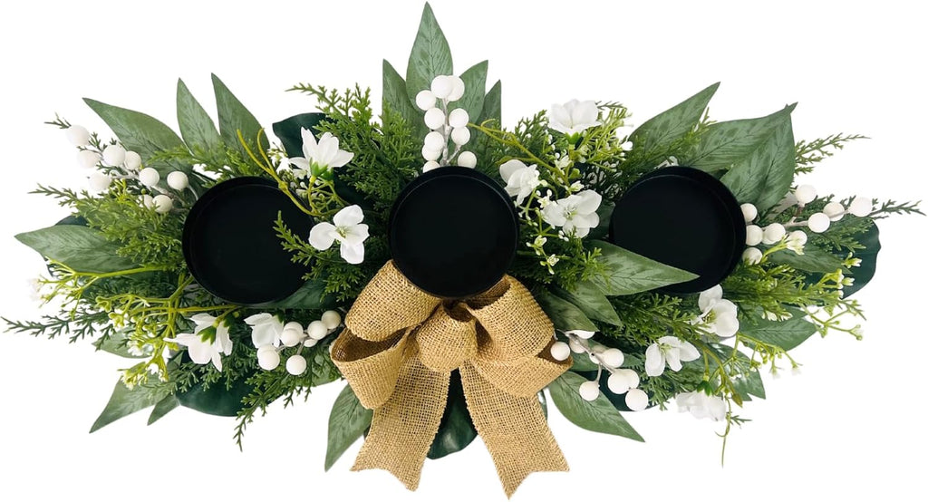 Skiennix 3-Wick Candle Holder - Elegant Centerpiece with Gypsophila, Magnolia & Freesia | Perfect for Dining Room Decor
