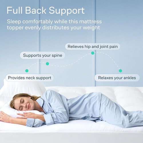 Cloud-Like Full Size Mattress Topper - 100% Cotton Cooling Mattress Pad for Back Support | Breathable White