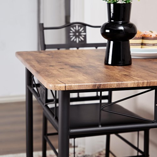 VECELO 3-Piece Small Kitchen Dining Table Set for 2, PU Padded Chairs, Retro Brown