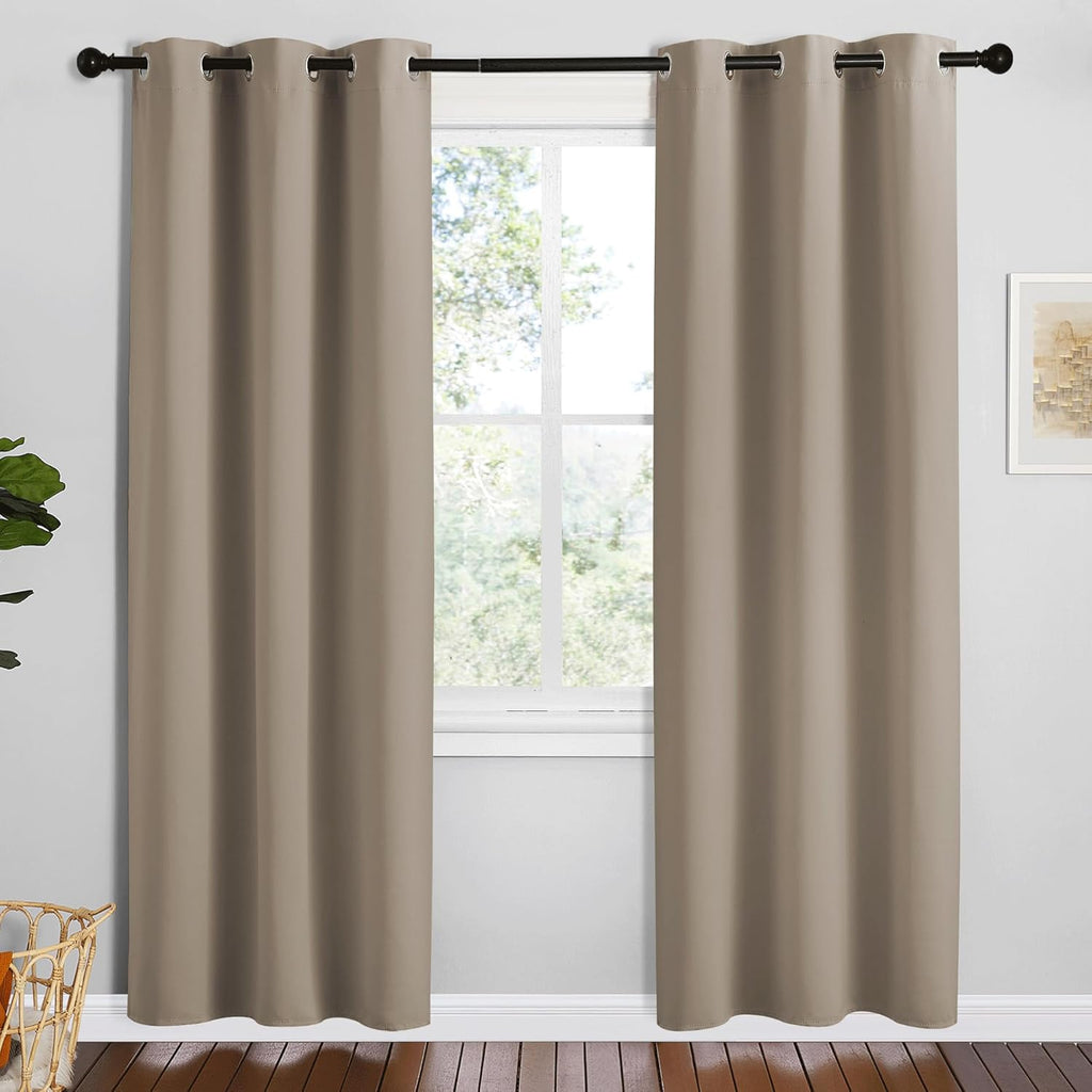 NICETOWN Taupe Room Darkening Curtains - Thermal Insulated Grommet Drapes, 42" x 78" Set of 2