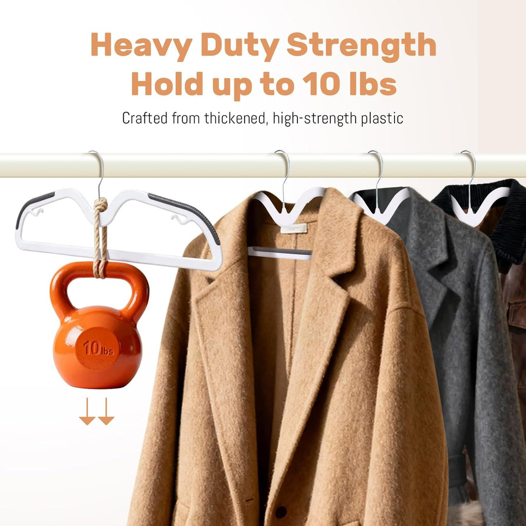 Sishynio Heavy-Duty Plastic Hangers - 20 Pack with Non-Slip Pads | Space-Saving Closet Organizer (Grey)
