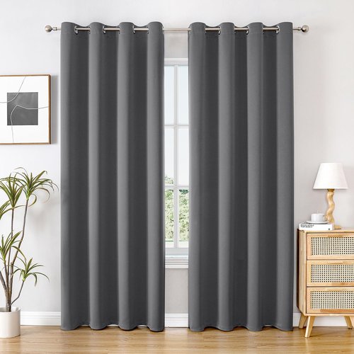 ChrisDowa Blackout Curtains - Thermal Insulated Room Darkening Panels, 90 Inches Long, Grey (2 Panels)