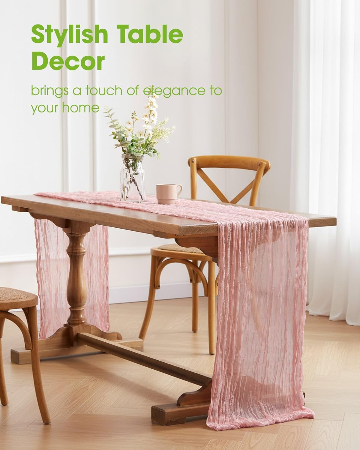 Pureegg Cheesecloth Table Runner - 2-Pack 120'' Dusty Pink Boho Table Cloth for Weddings & Parties