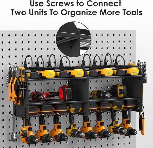 CCCEI Modular Power Tool Organizer - Wall Mount Charging Station & Heavy Duty Rack | Black, 1 Pack