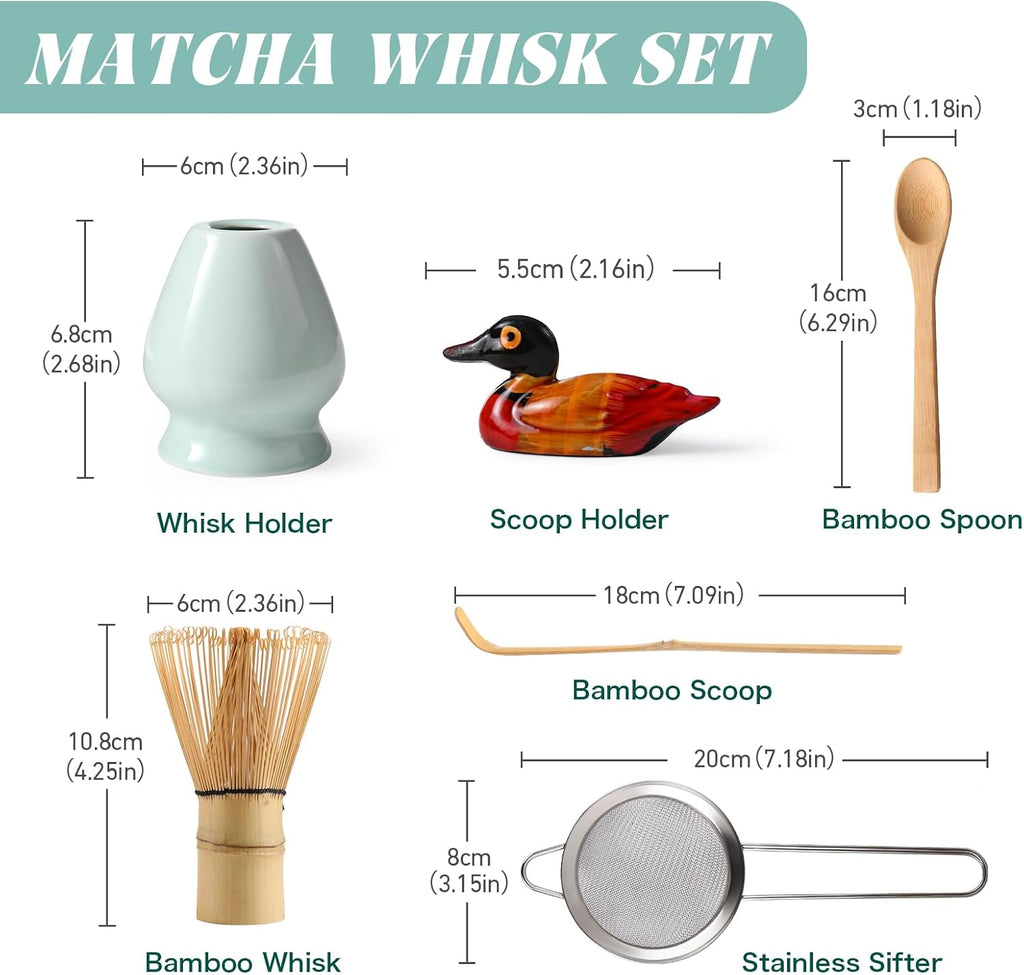 Skiennix Matcha Whisk Set - Complete 6-Piece Kit with Bamboo Whisk, Ceramic Holder & Accessories