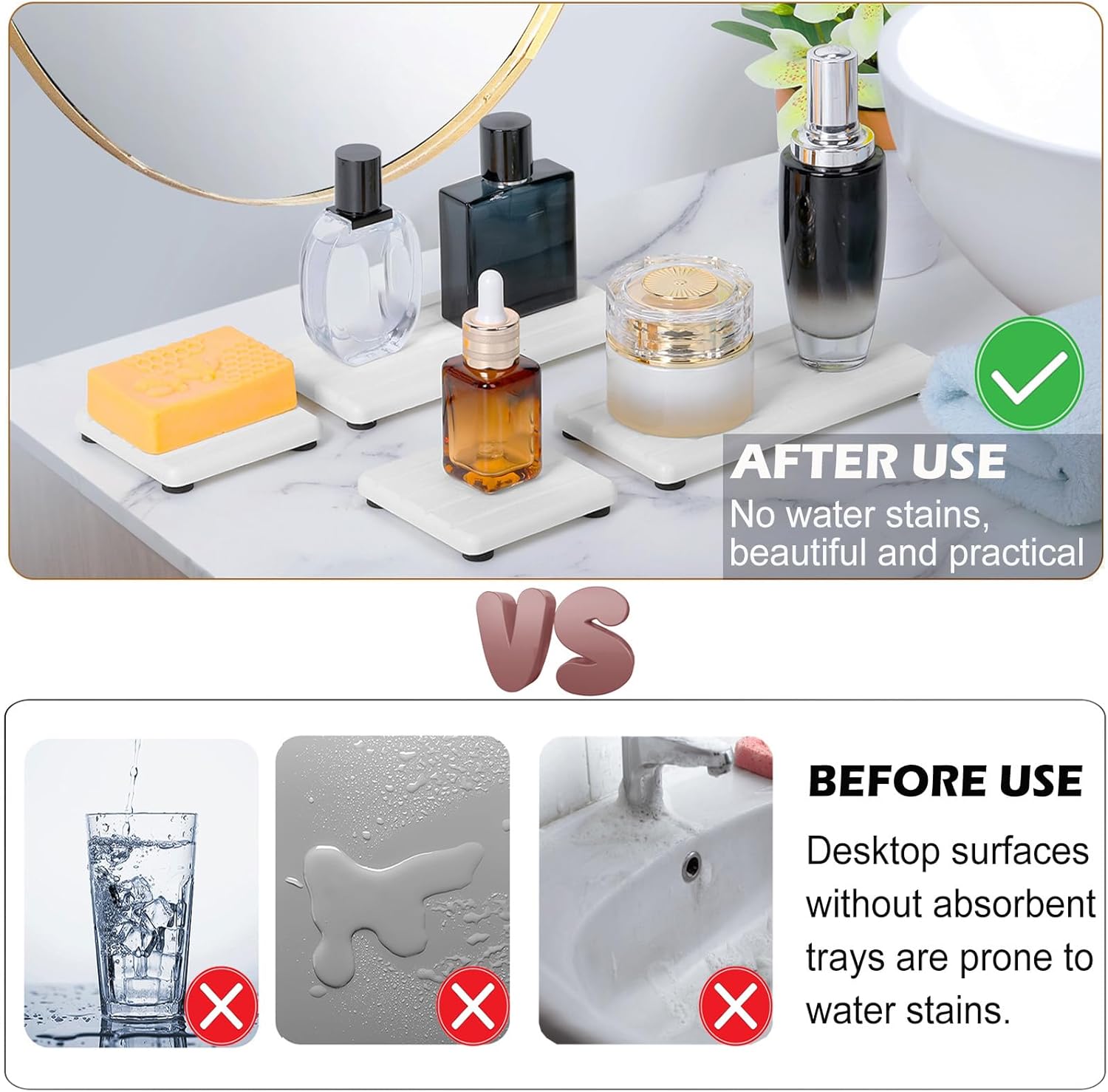 Skiennix Stone Drying Tray - Fast Drying Diatomite Soap Coasters for Bathroom & Kitchen | 4PCS Set