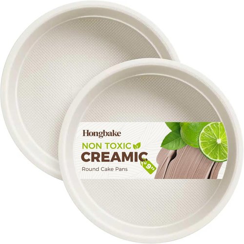 HONGBAKE Nonstick Ceramic 9-Inch Round Cake Pan Set - Heavy-Duty Aluminized Steel, Non-Toxic Molds for Cheesecake & Cream