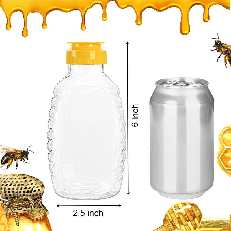 Bekith 16 Pack Plastic Empty Honey Bottle, 12 Fluid Oz Honey Squeeze Bottle with Leak Proof Flip-top Caps, Refillable Food Grade Honey Container for Storing and Dispensing