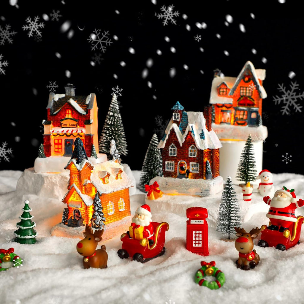 Regine Switzerland 24-Pcs Christmas Village Set - LED Light-Up Houses & Figurines for Festive Home Decor